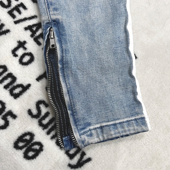 Pacsun Painted Side Striped Skinny Zip Ankle Drawstring Denim Pants - Picture 6 of 9